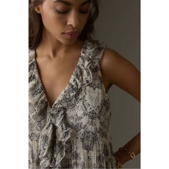 NEW By Anthropologie Sleeveless V-Neck Romantic Ruffle Mini Dress Small Petite - Picture 4 of 8